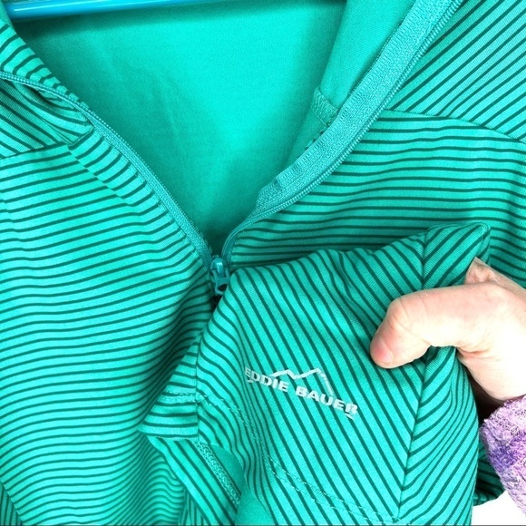 Eddie Bauer Green Stripe Pull On Half Zip Comfy Lounge Jacket Size Small - Picture 3 of 12